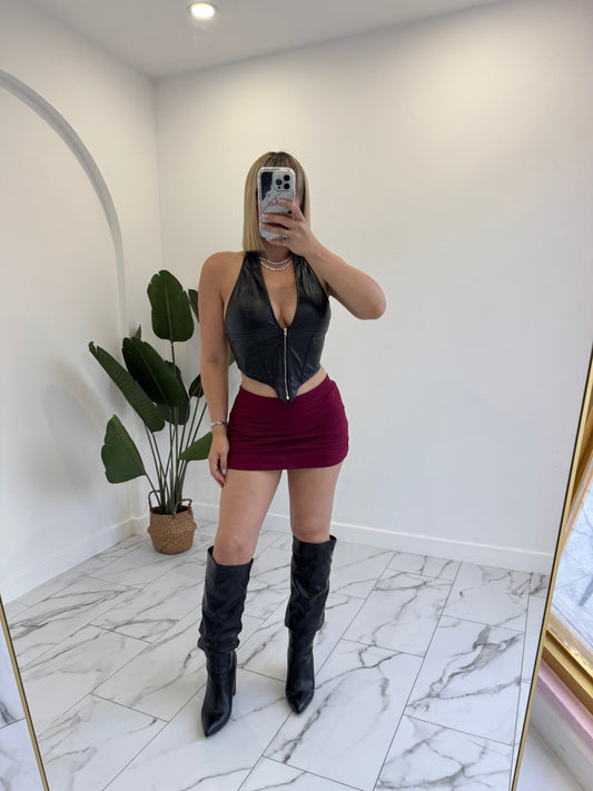 Halter zipper Leather top