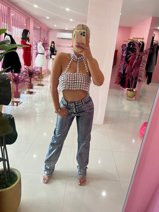 Jeans plateados size 1/3