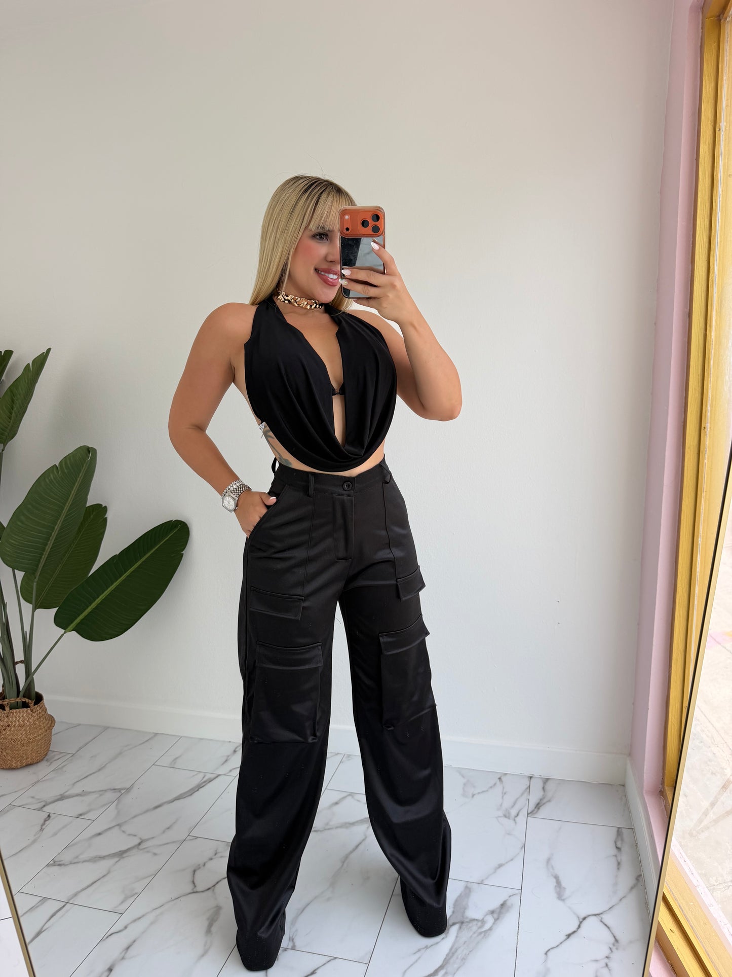 Cargo Satin Spandex Negro