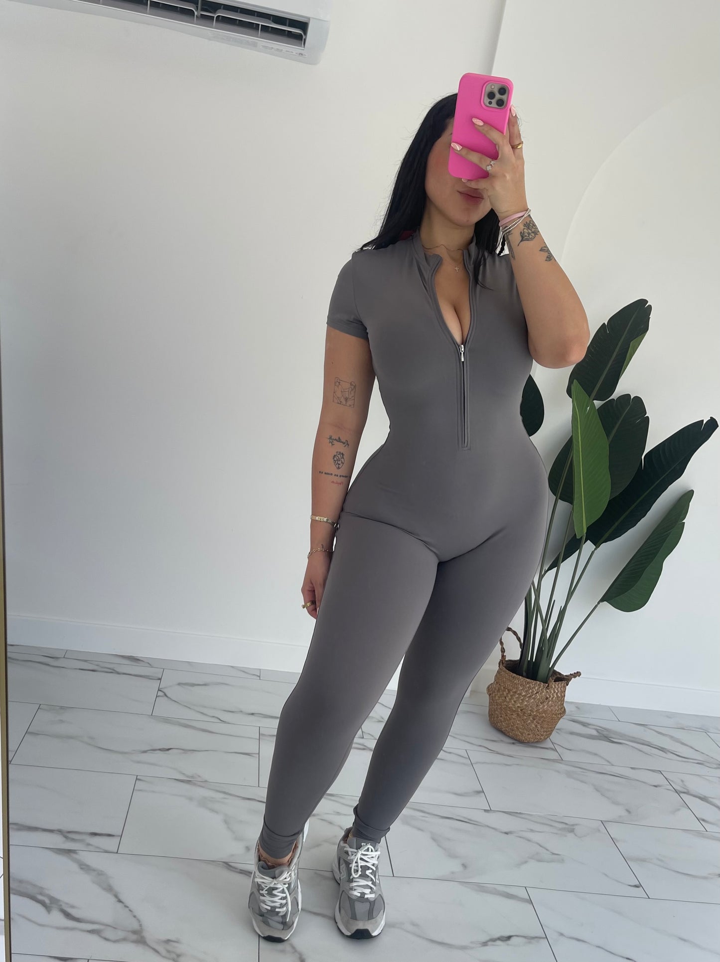 Jumpsuit Tshirt Style Zipper (Spandex) sport