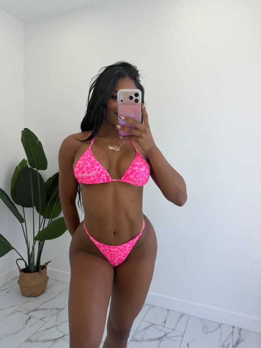 Pink animal print tanga set