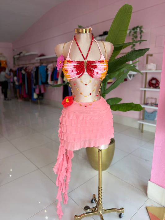 Pink cascade skort