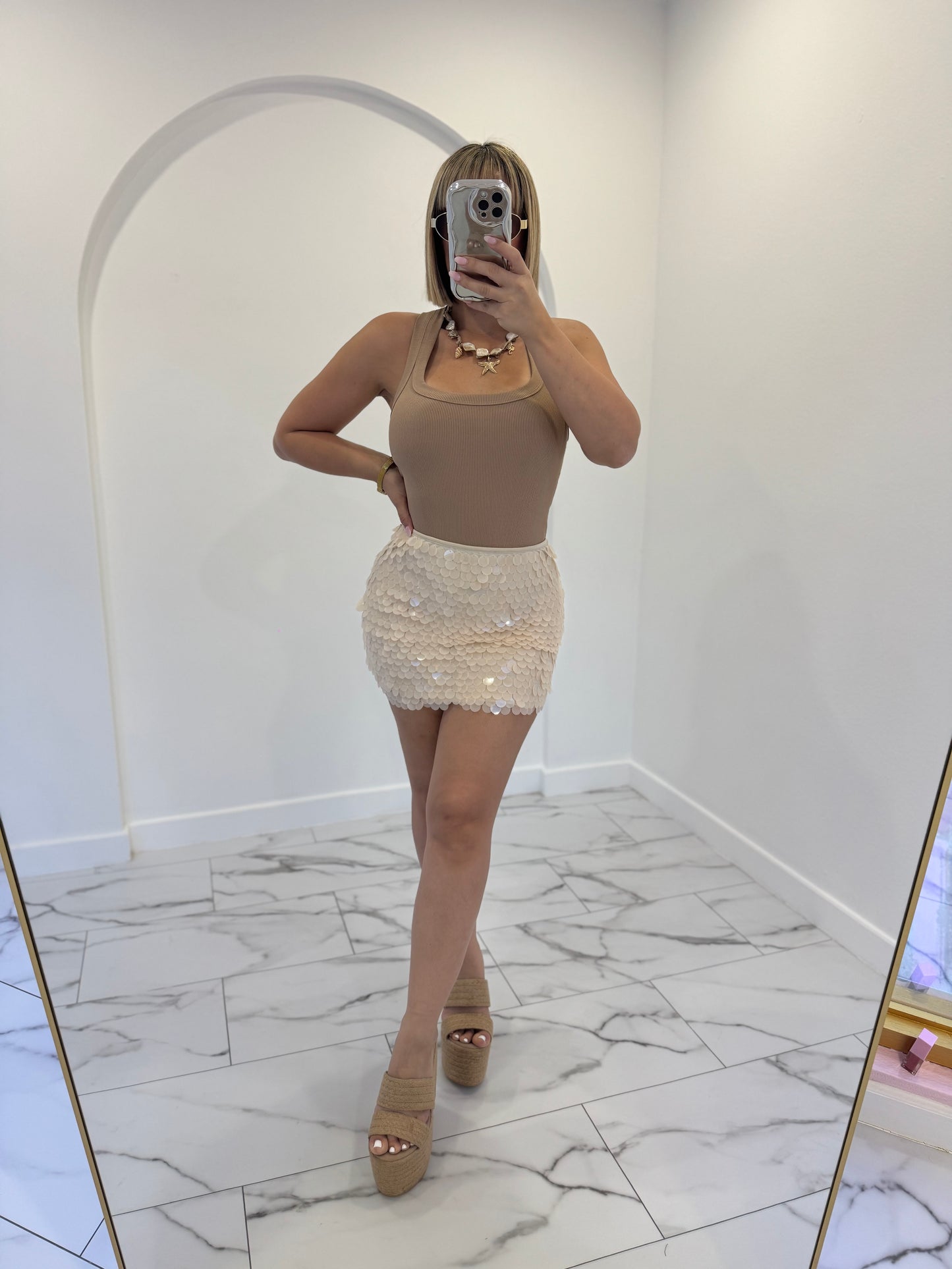 Nude sequins skirt