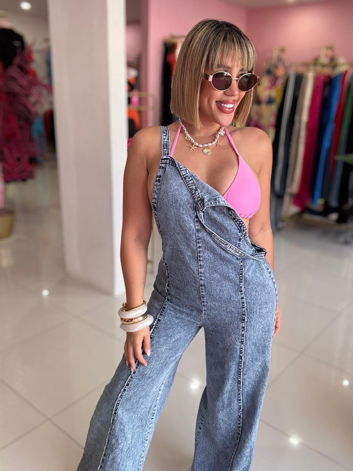 Denim mameluco
