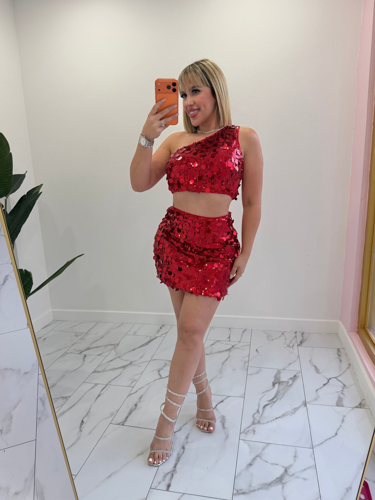 Sequins one shoulder set