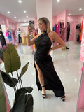 Satin Turtle neck Long dress