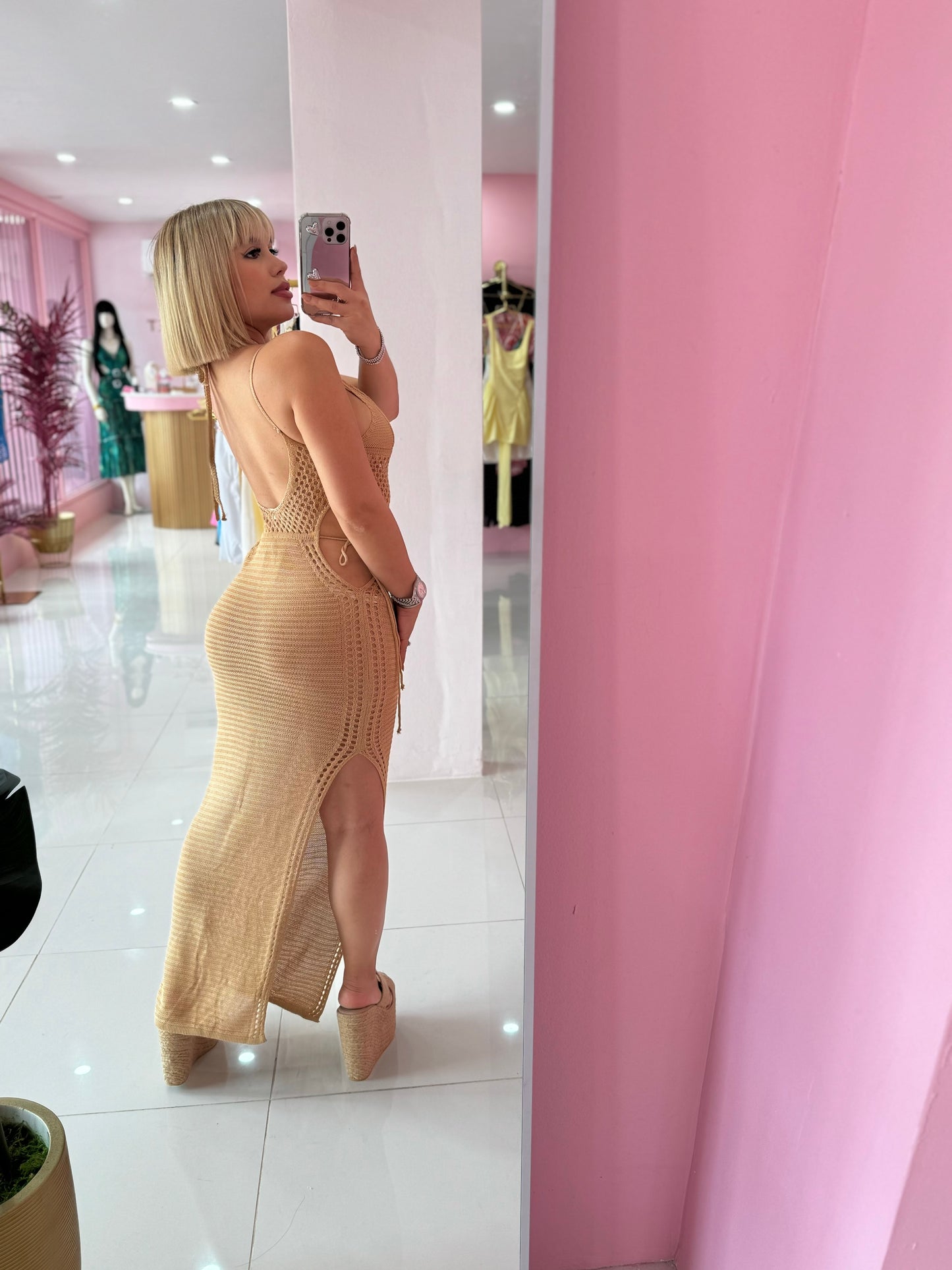 Maxi dress crochet Camel (XL)