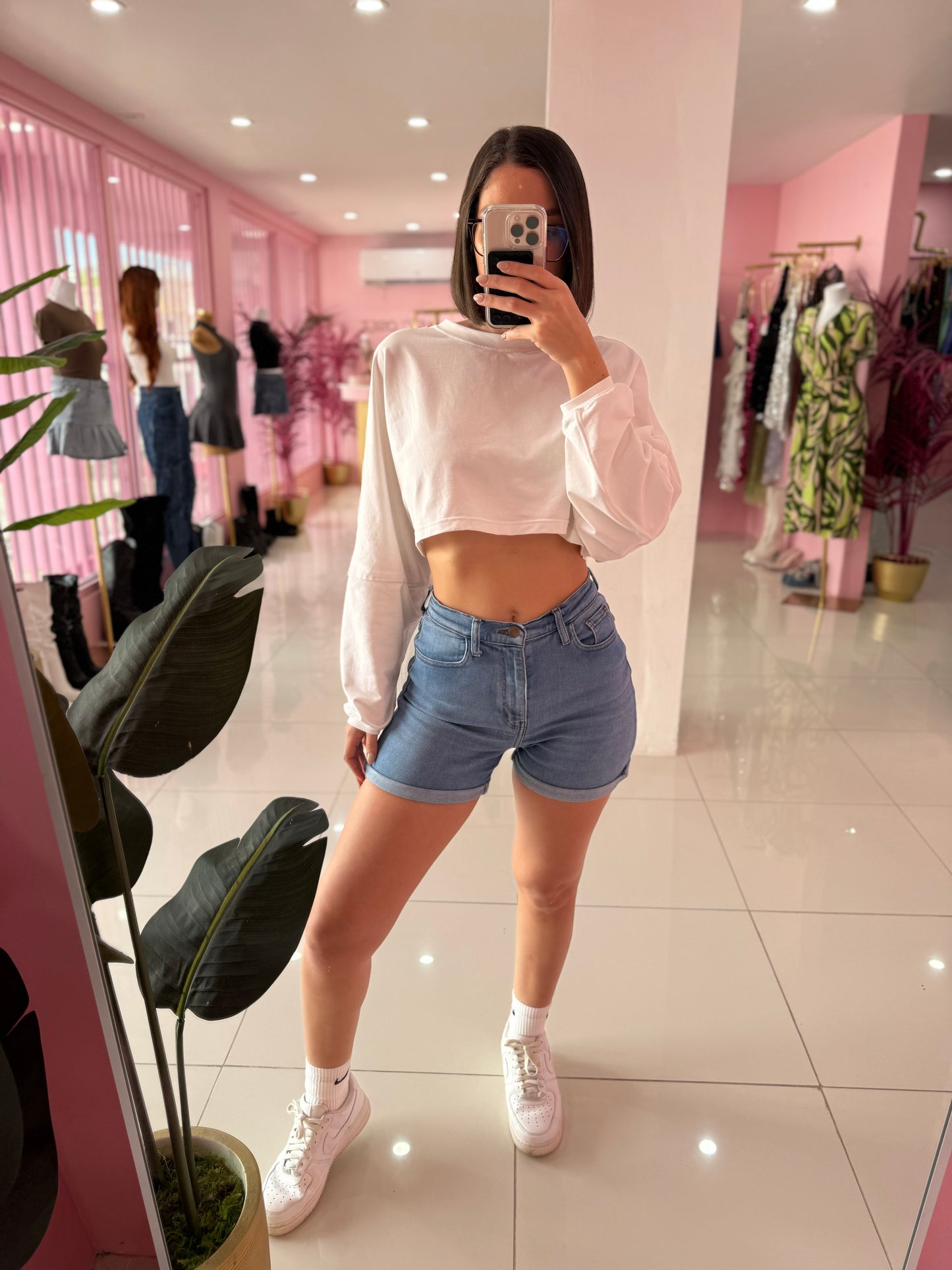 Crop top sport manga larga