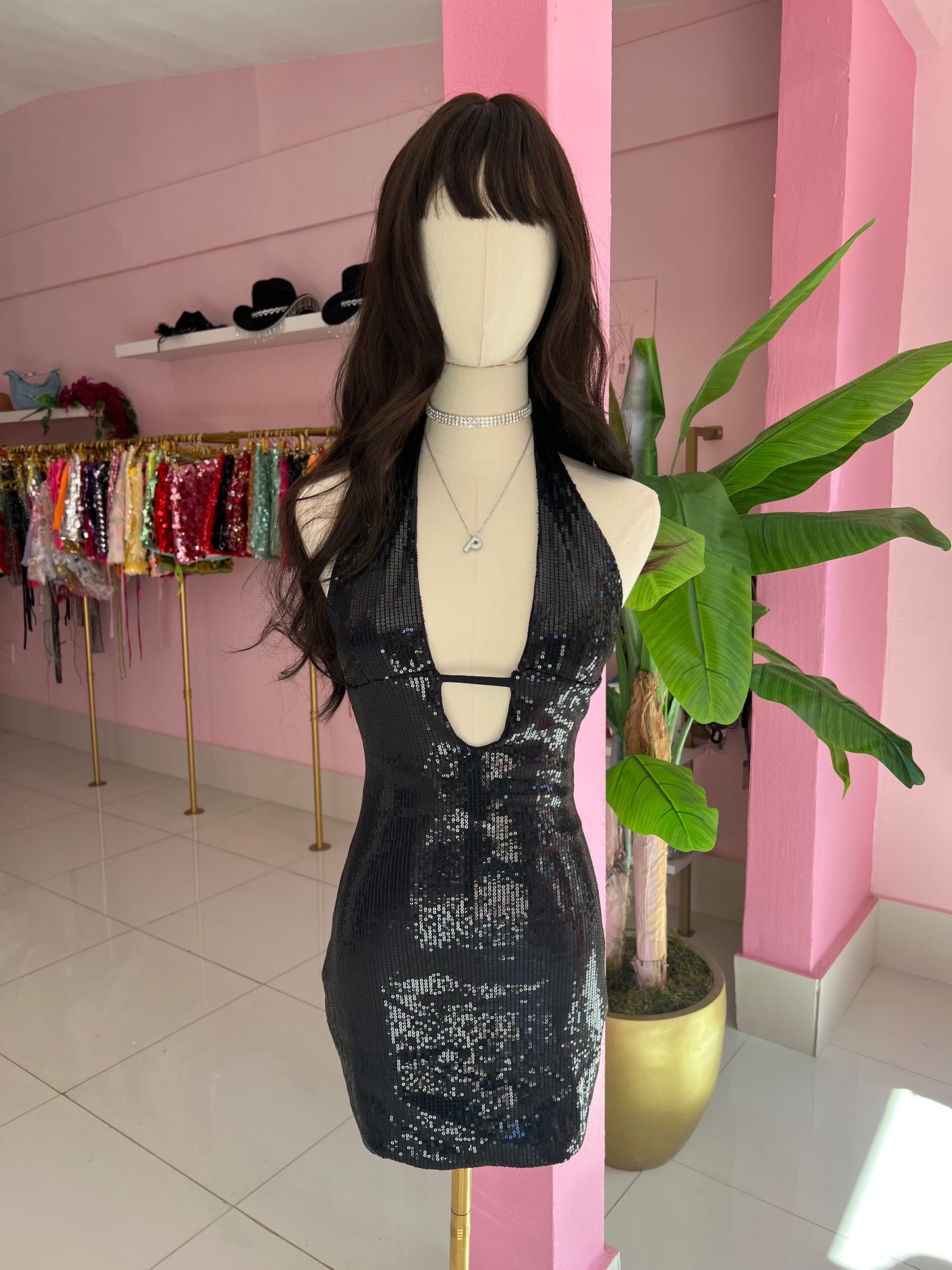 Sequins mini black dress