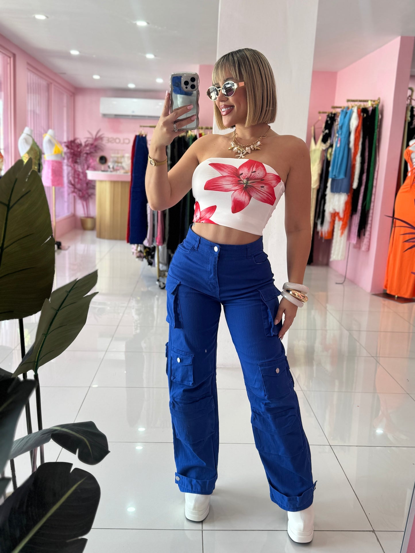 Hibiscus Strapless top