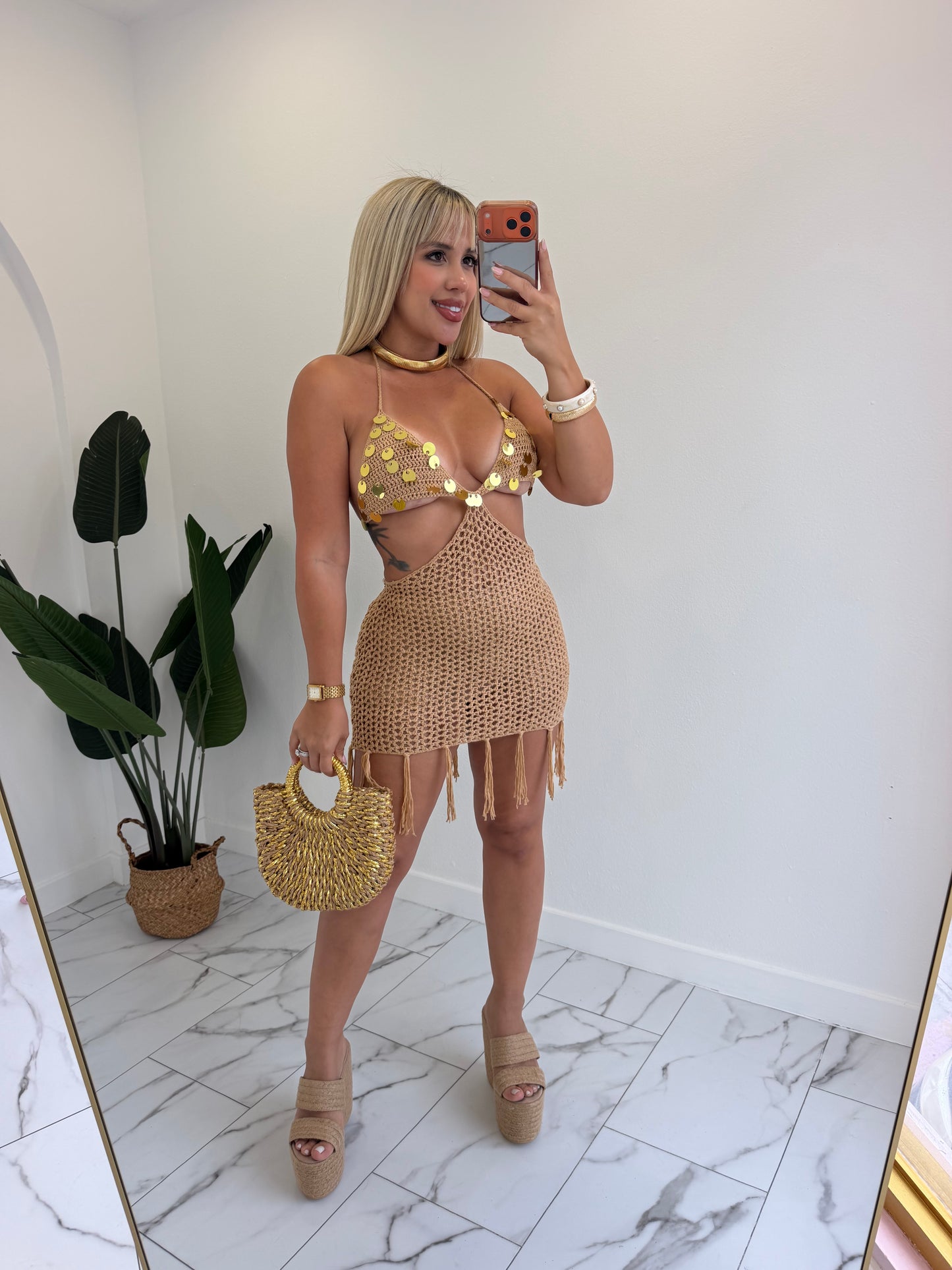Camel crochet dress
