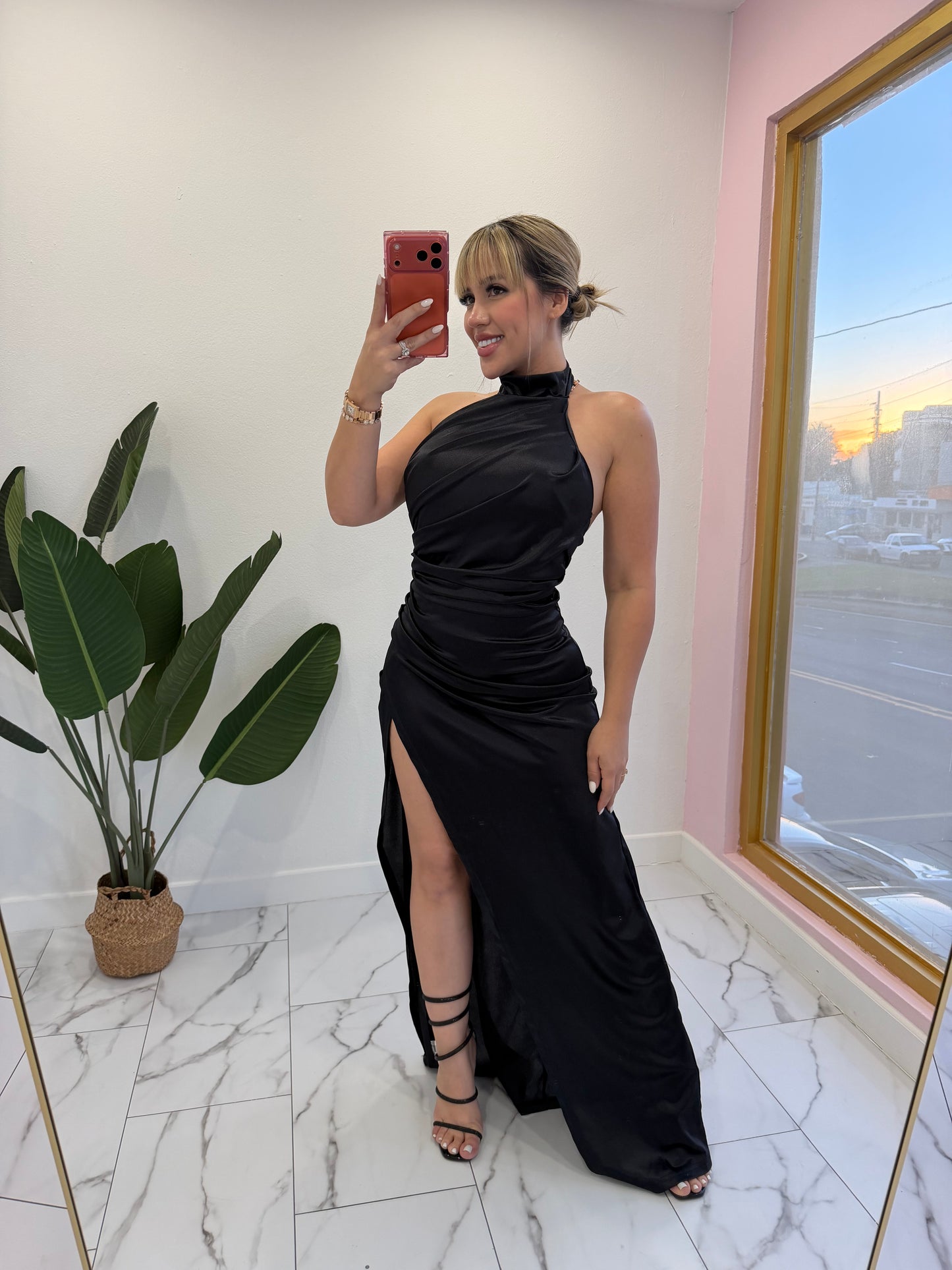Satin Turtle neck long dress