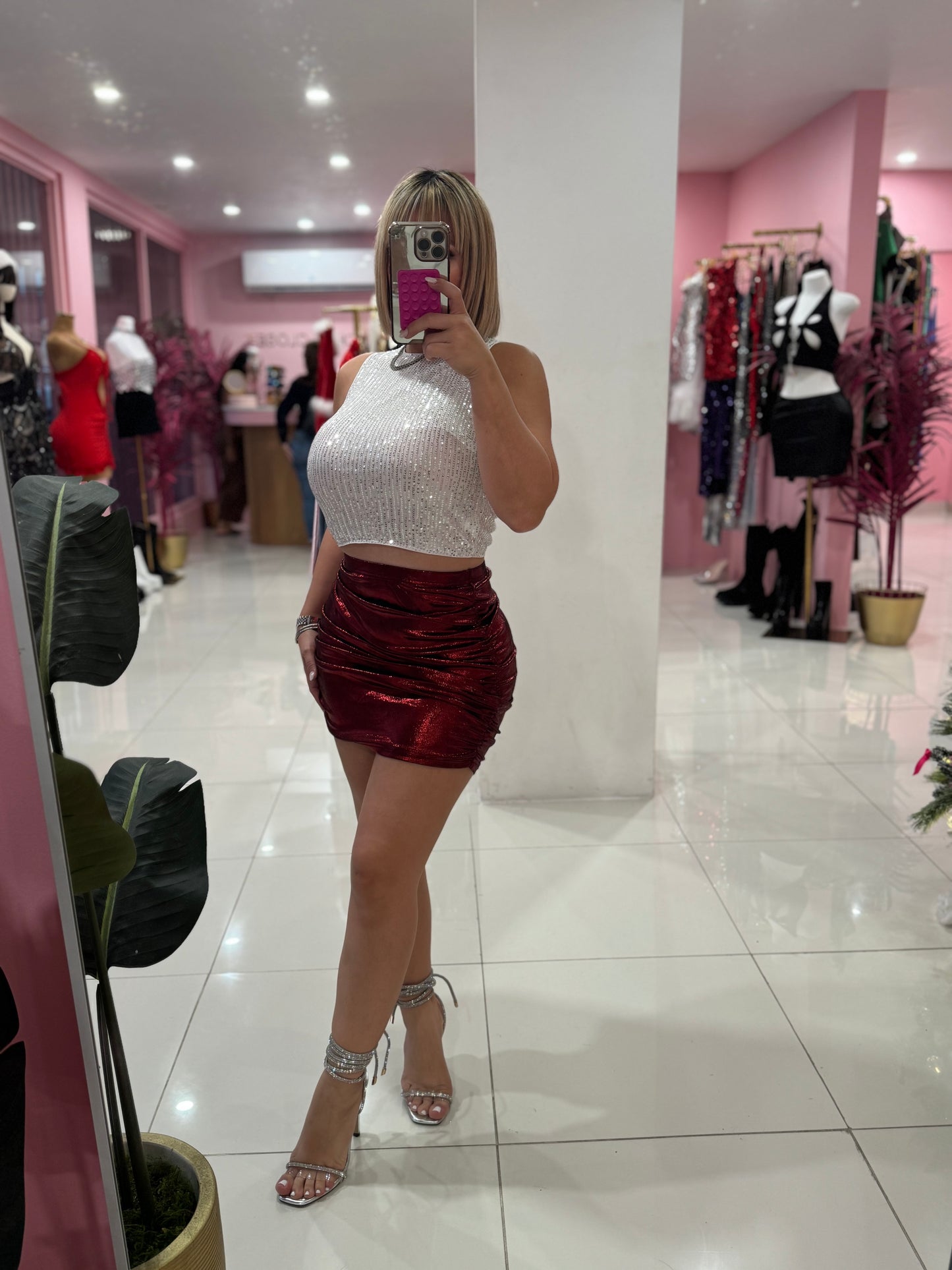Metallic fruncida skirt