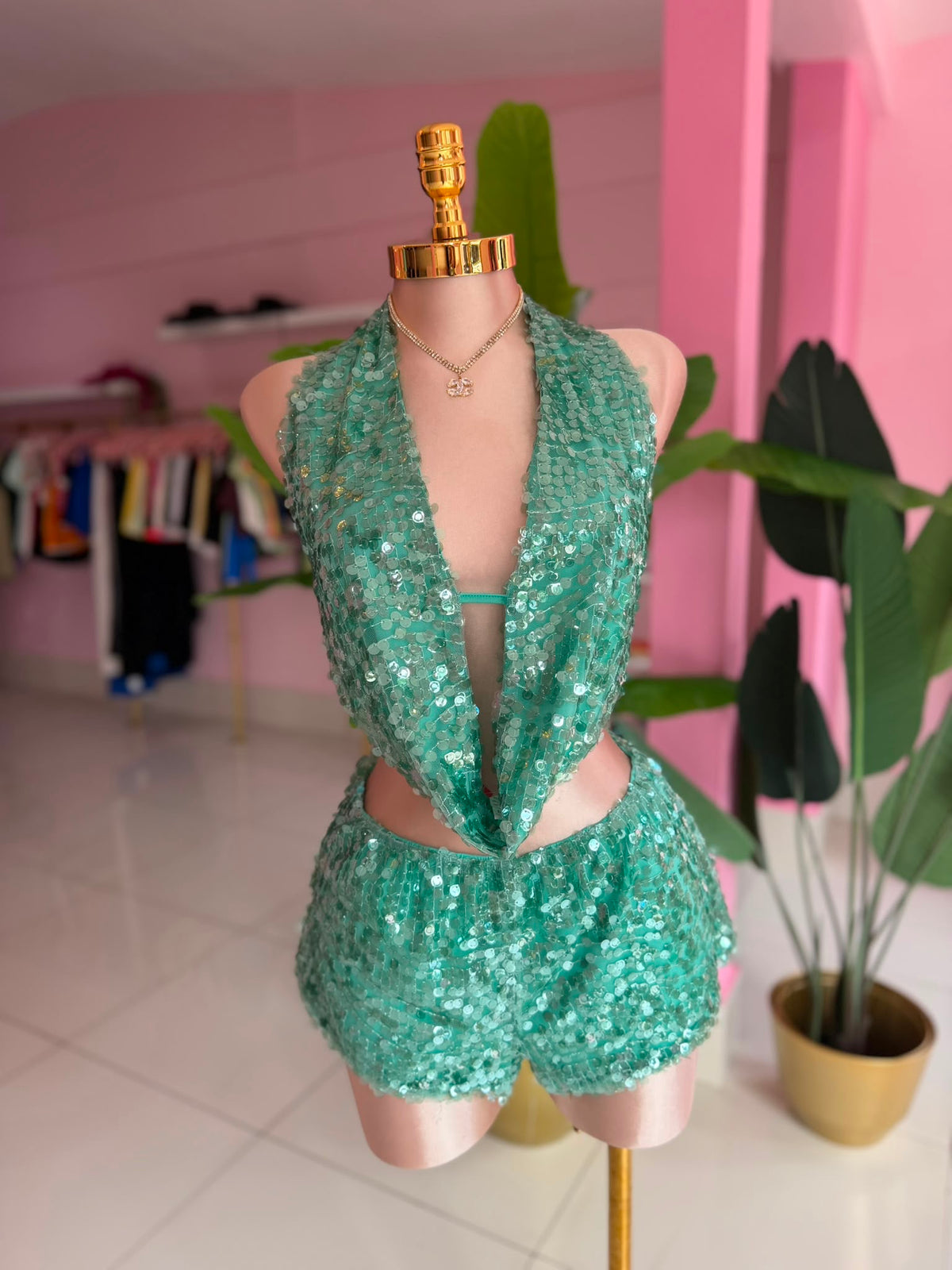 Teal sequins set