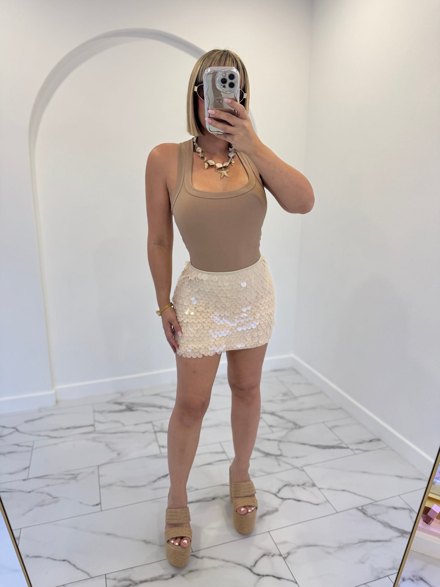 Nude sequins skirt