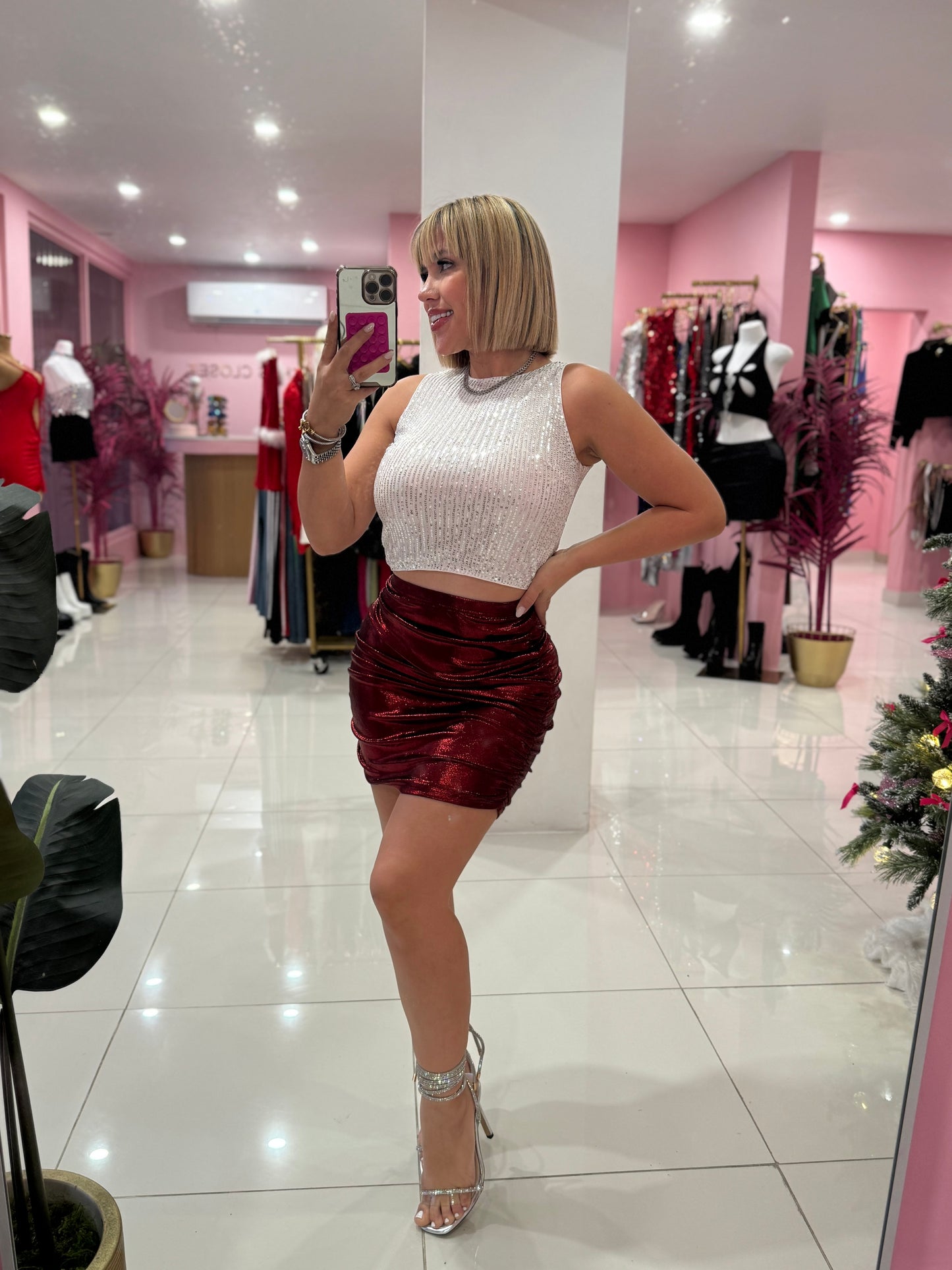Metallic fruncida skirt
