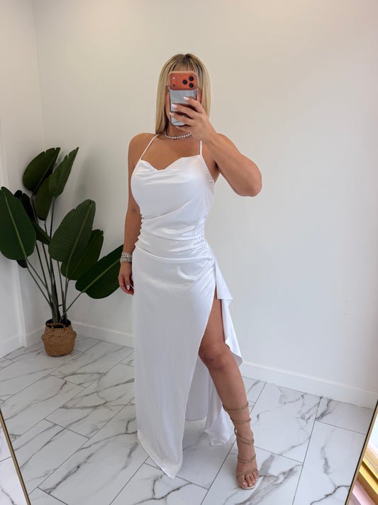 White Satin Long Dress