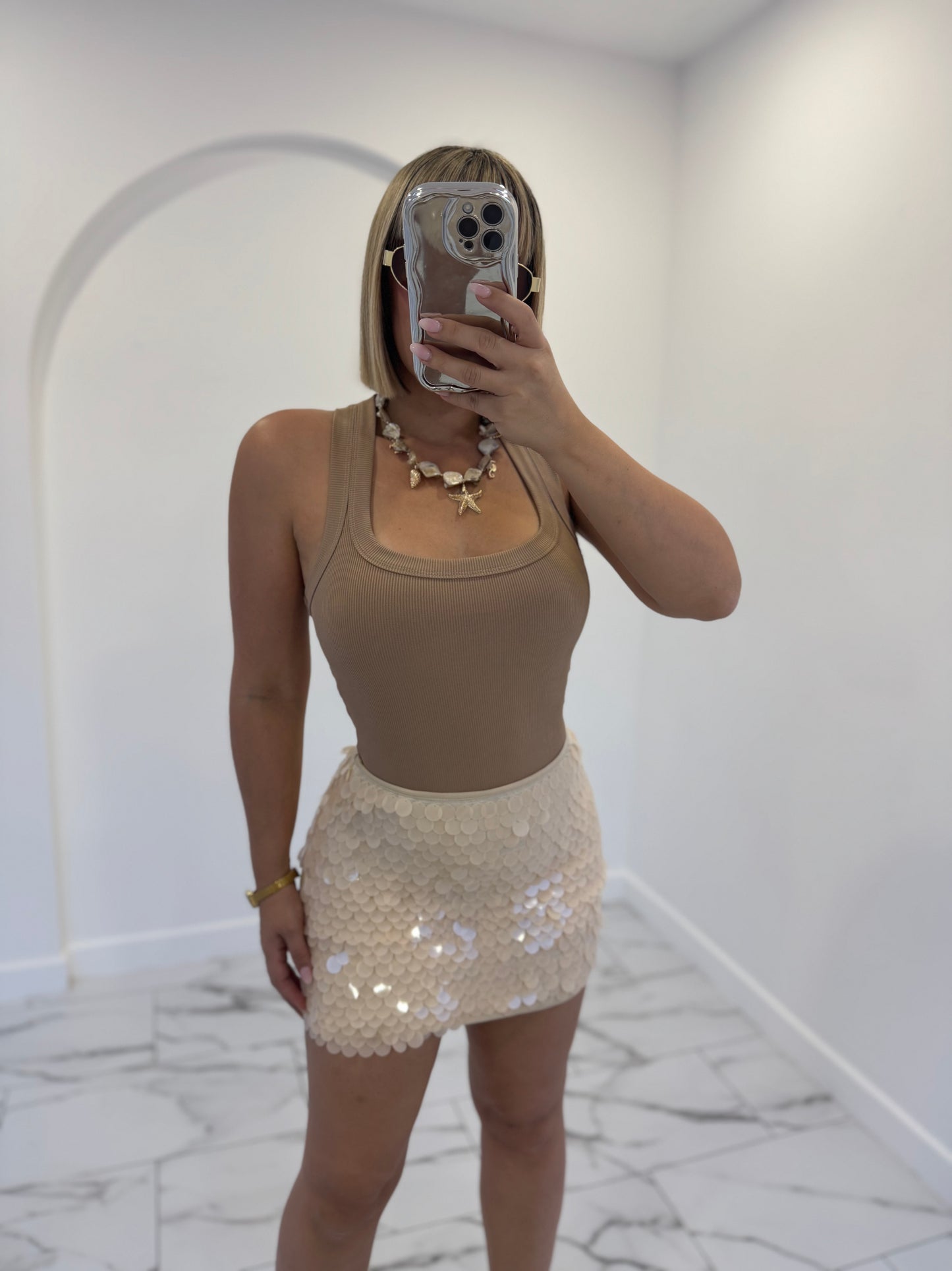 Nude sequins skirt