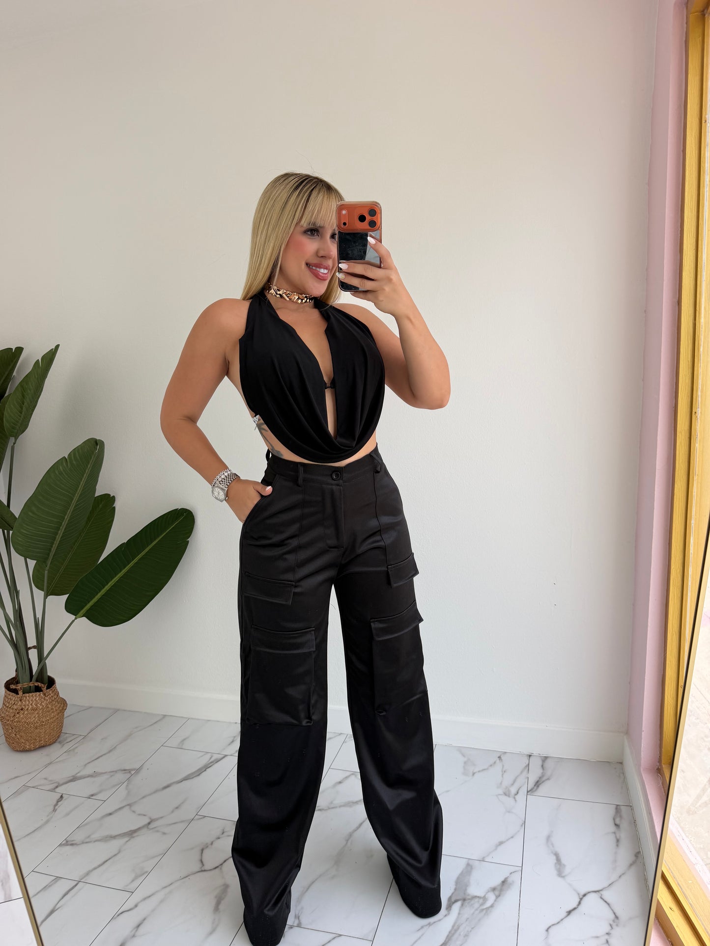 Cargo Satin Spandex Negro