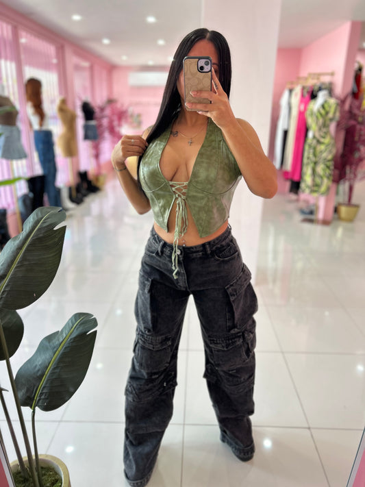 Leather Green top