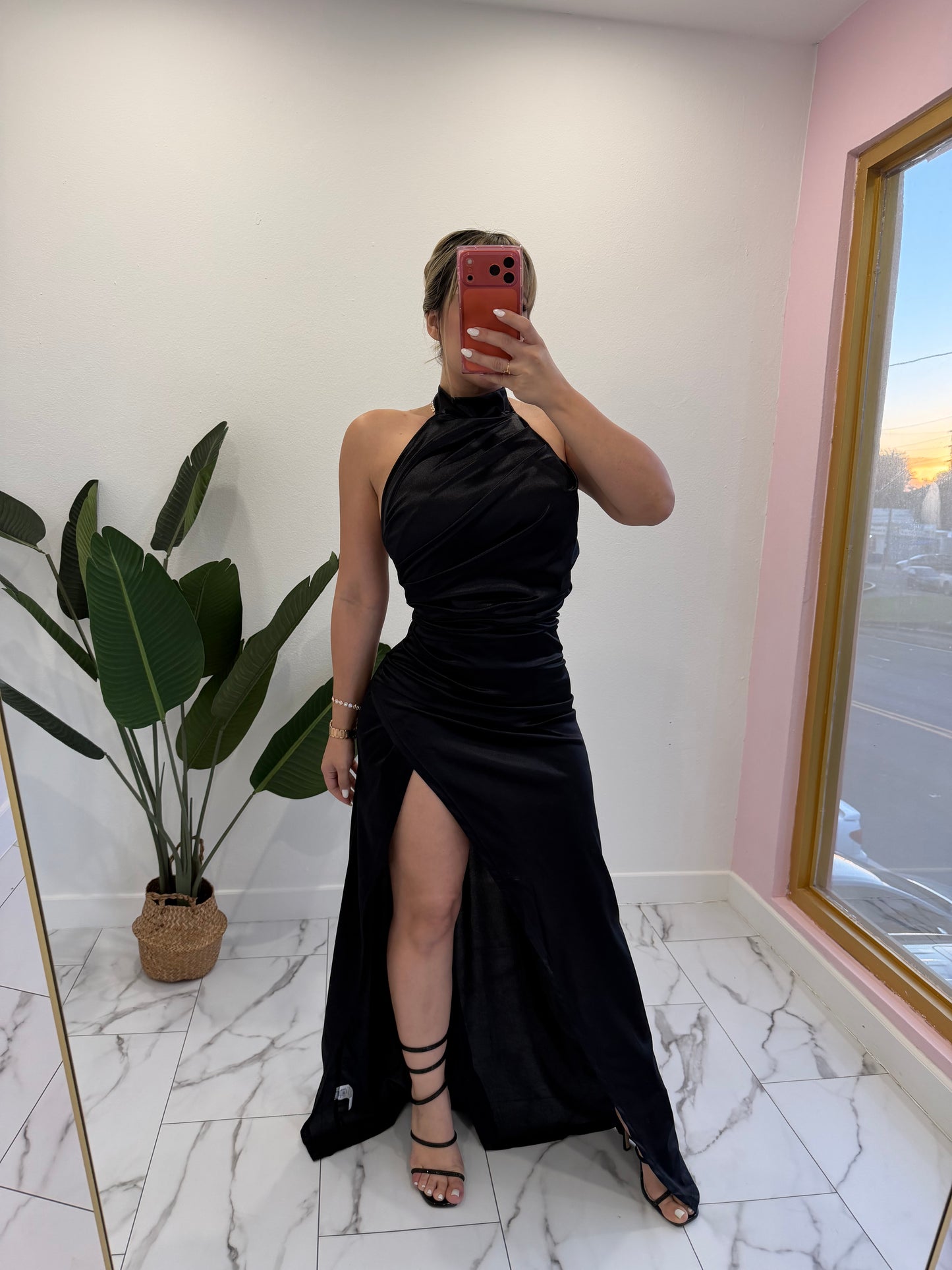 Satin Turtle neck long dress