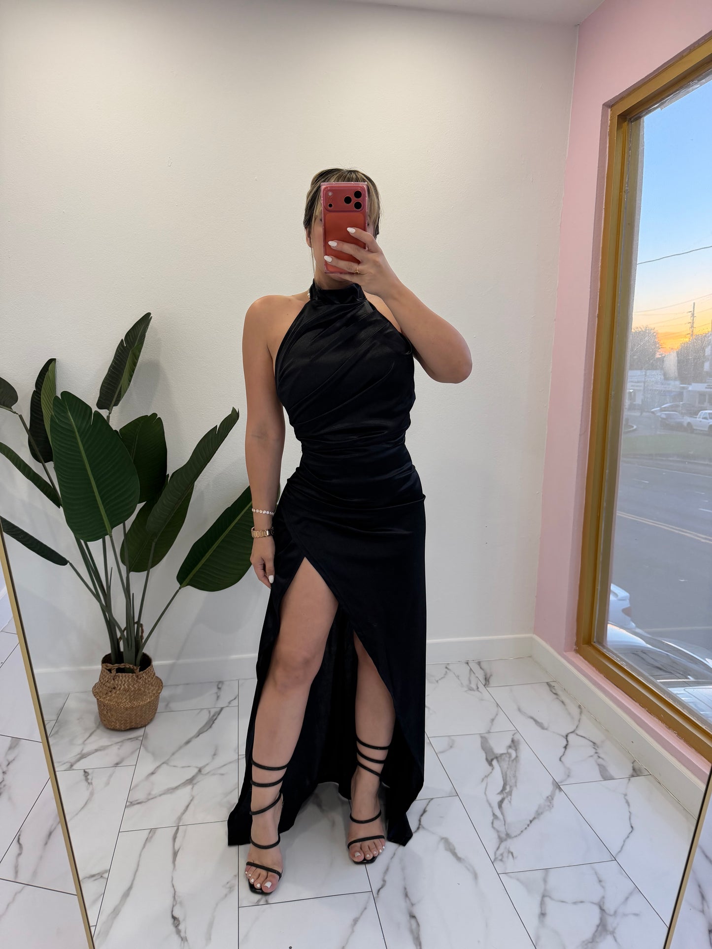 Satin Turtle neck long dress