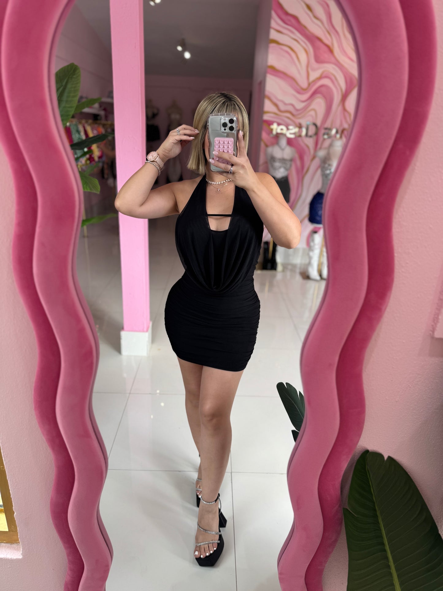 Mesh Halter mini Dress