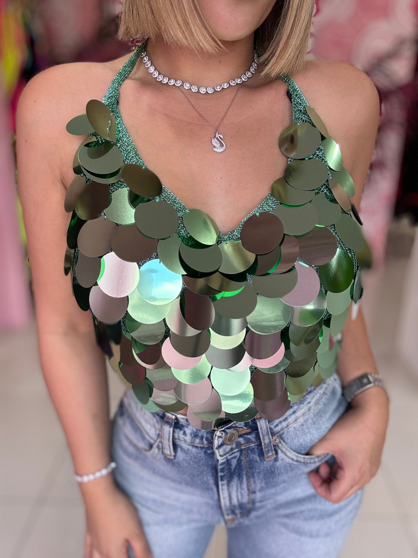 Green Sequins top
