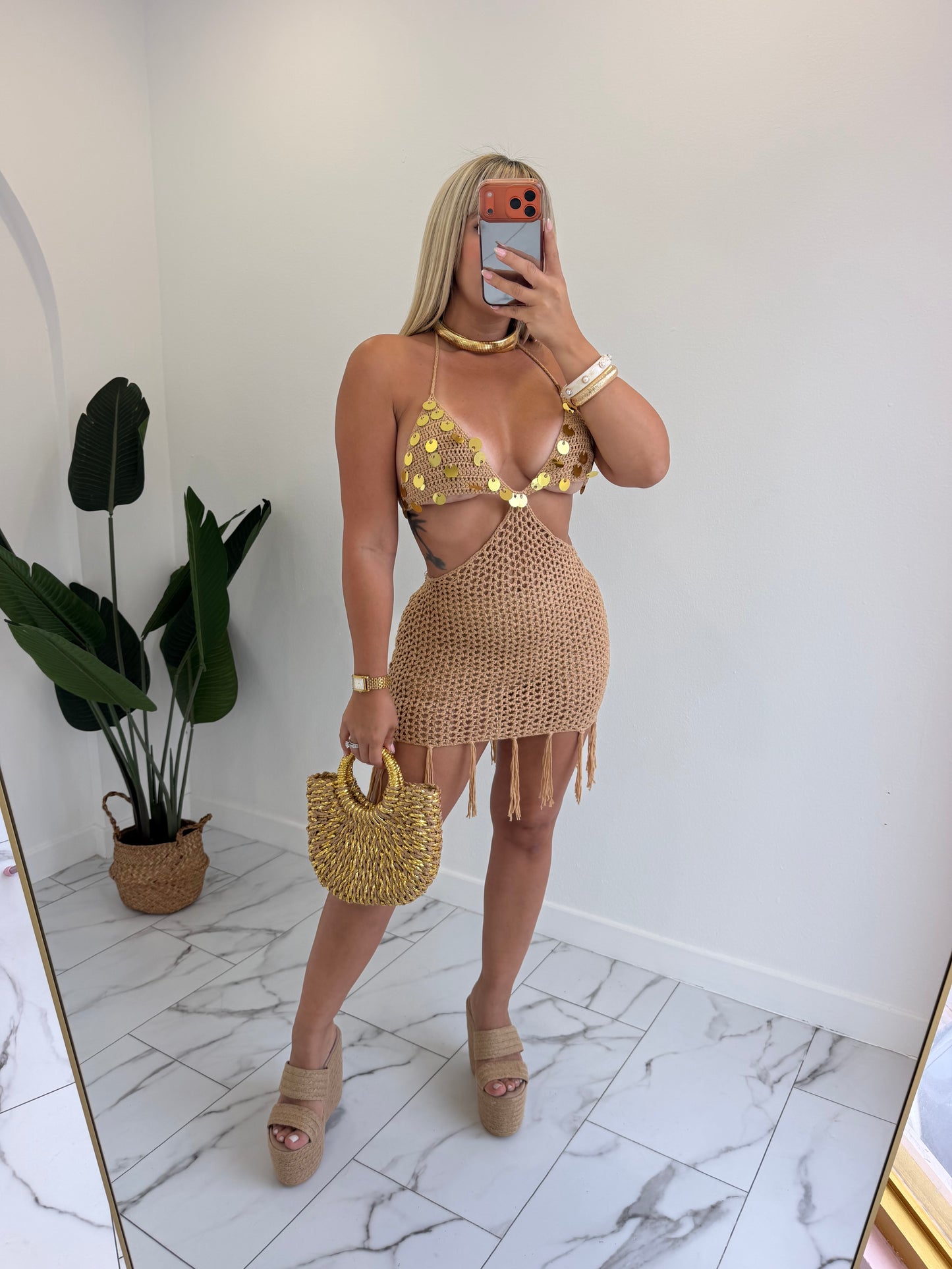 Camel crochet dress