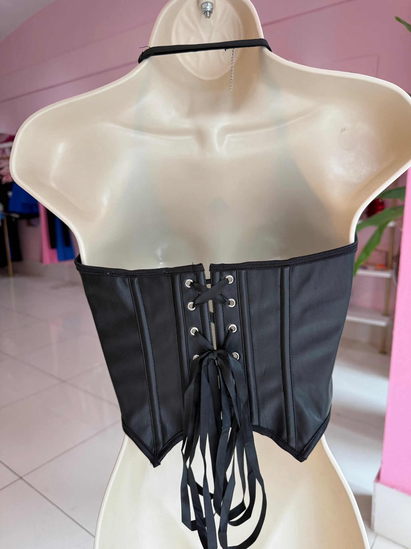 Zipper leather corset