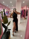 Satin Turtle neck Long dress