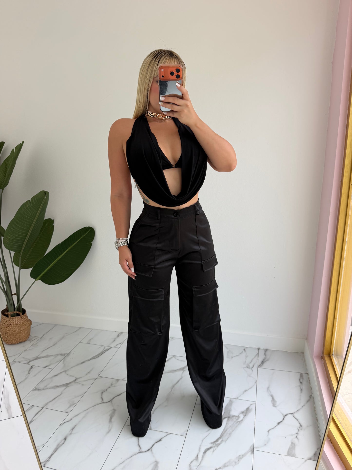 Cargo Satin Spandex Negro