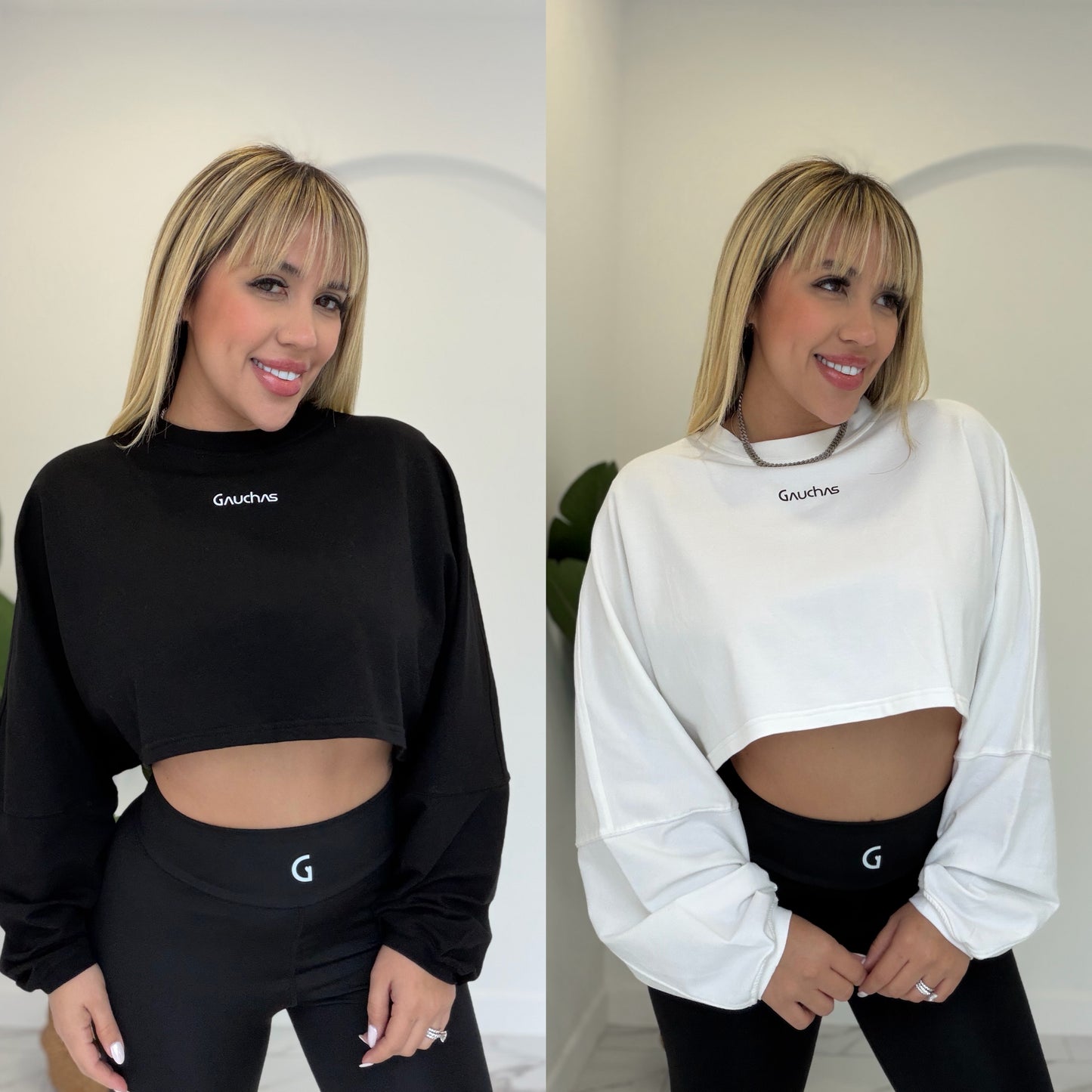 Crop top G manga larga