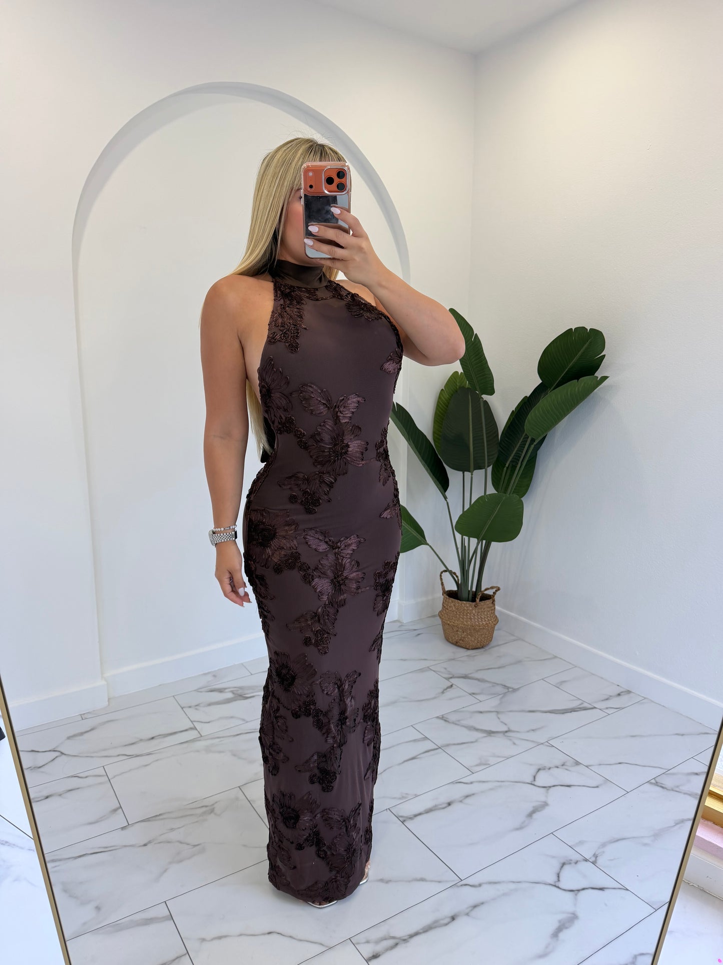 Long Halter Flower Dress