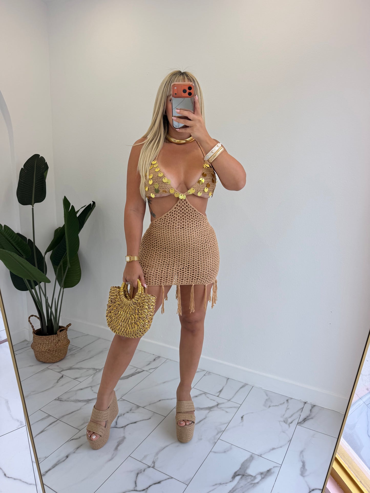 Camel crochet dress