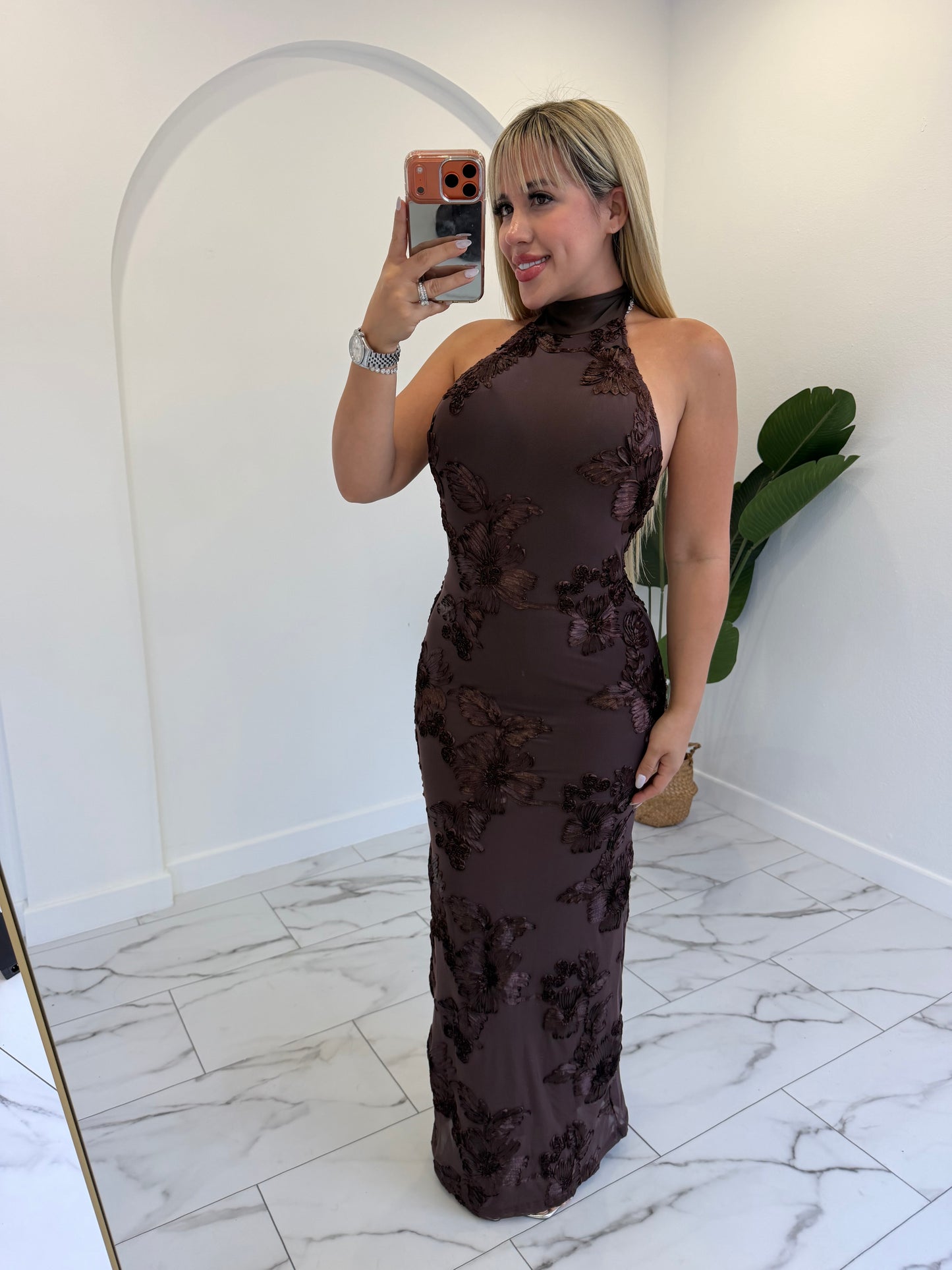 Long Halter Flower Dress