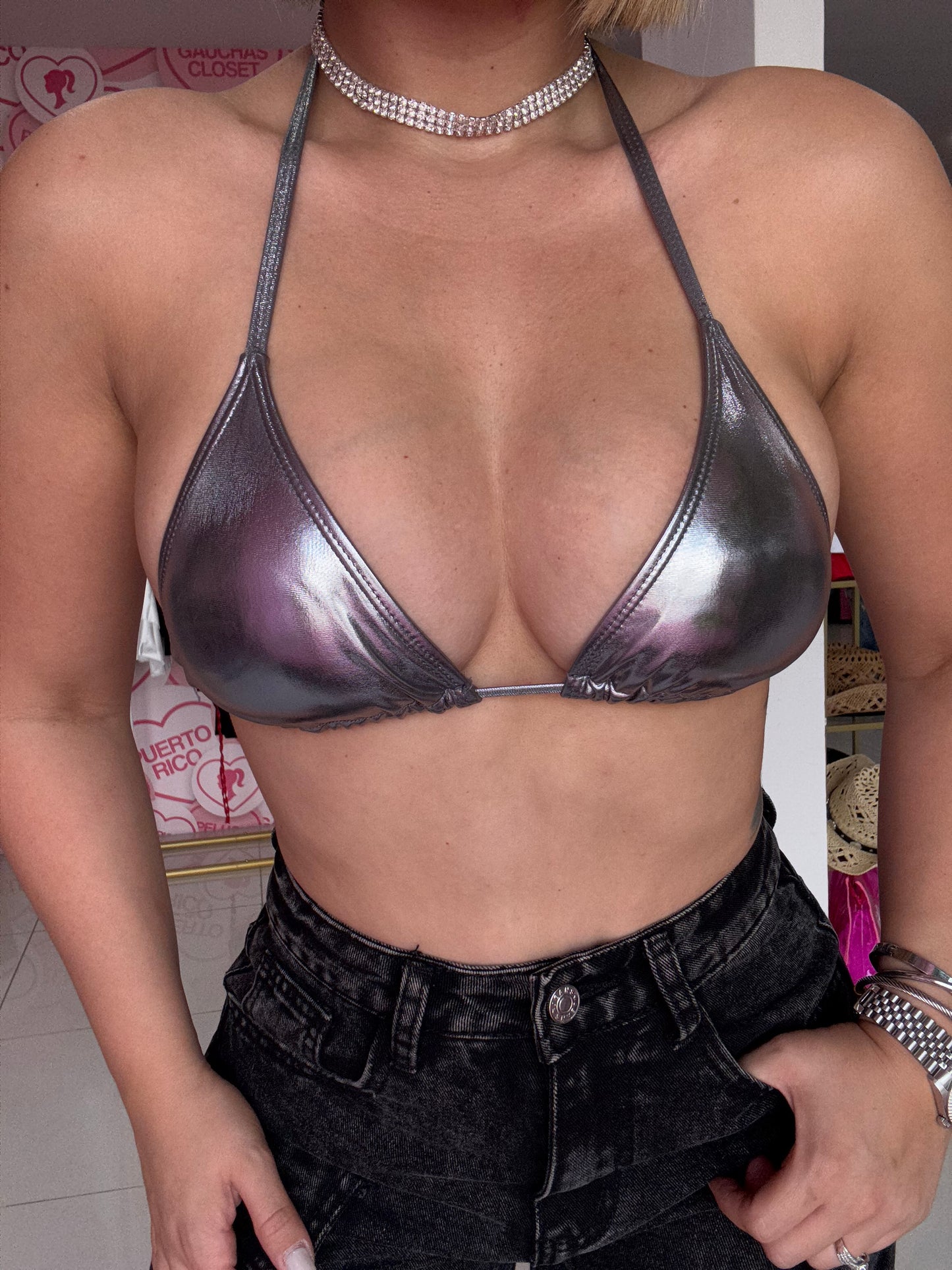 Leather Triangulito Top
