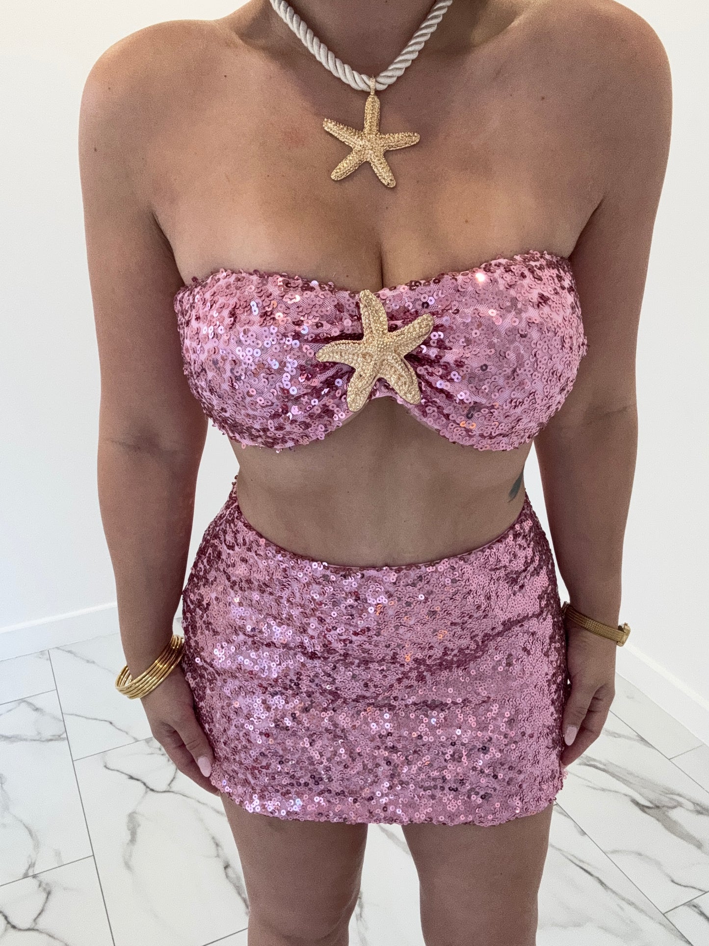 Strapless star sequins set