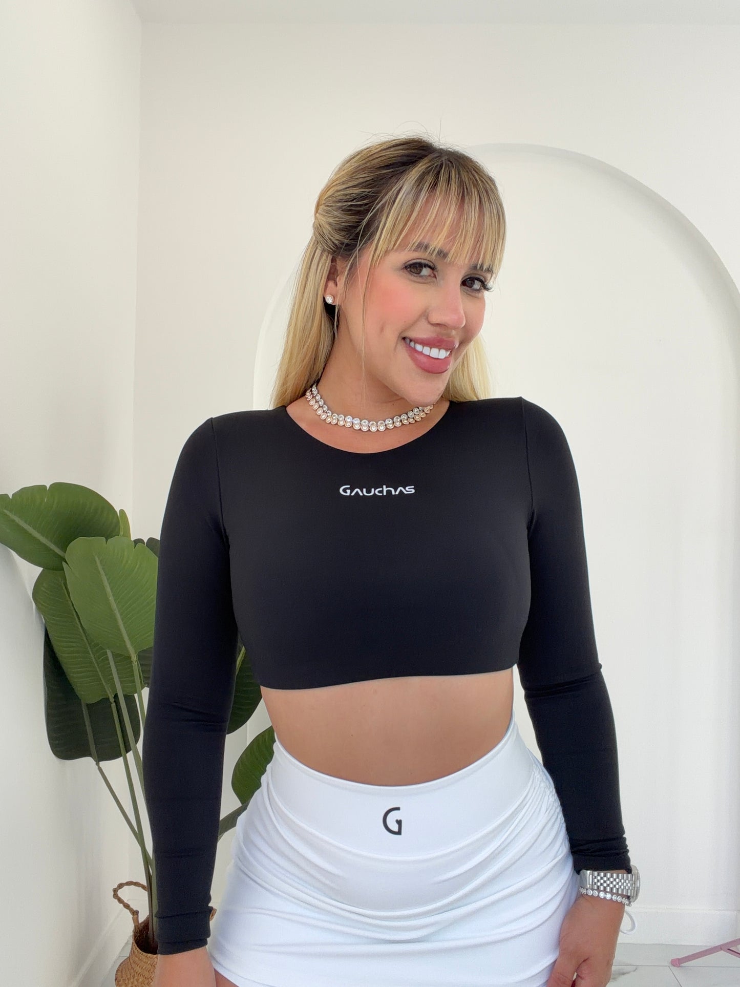 Manga larga crop sport top