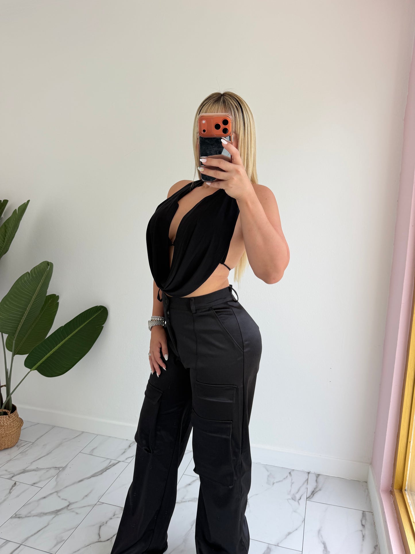 Cargo Satin Spandex Negro
