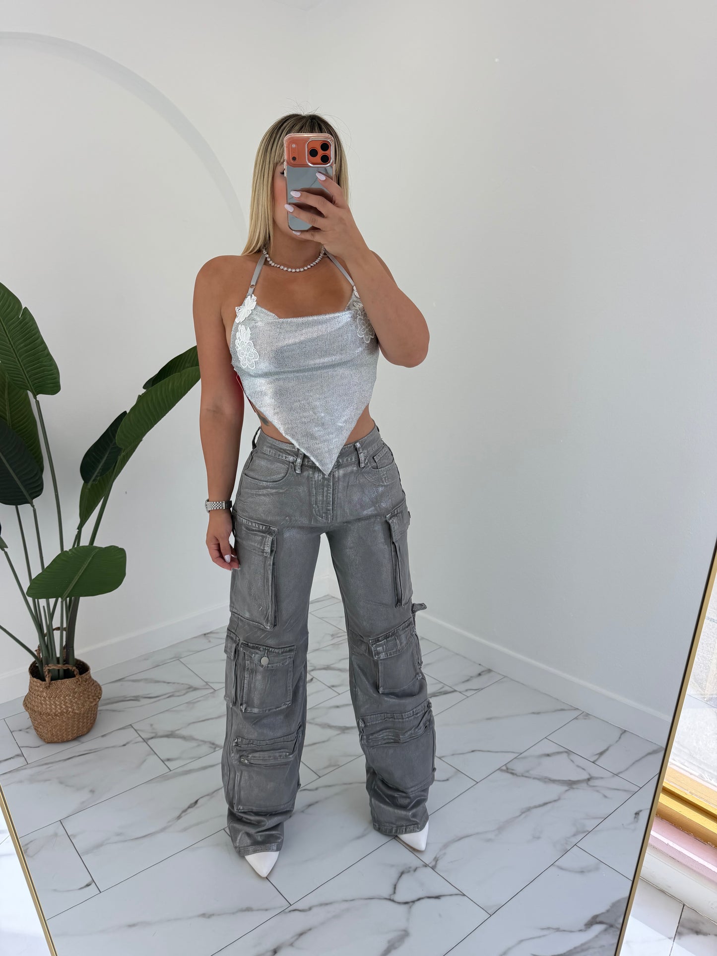 Silver halter top