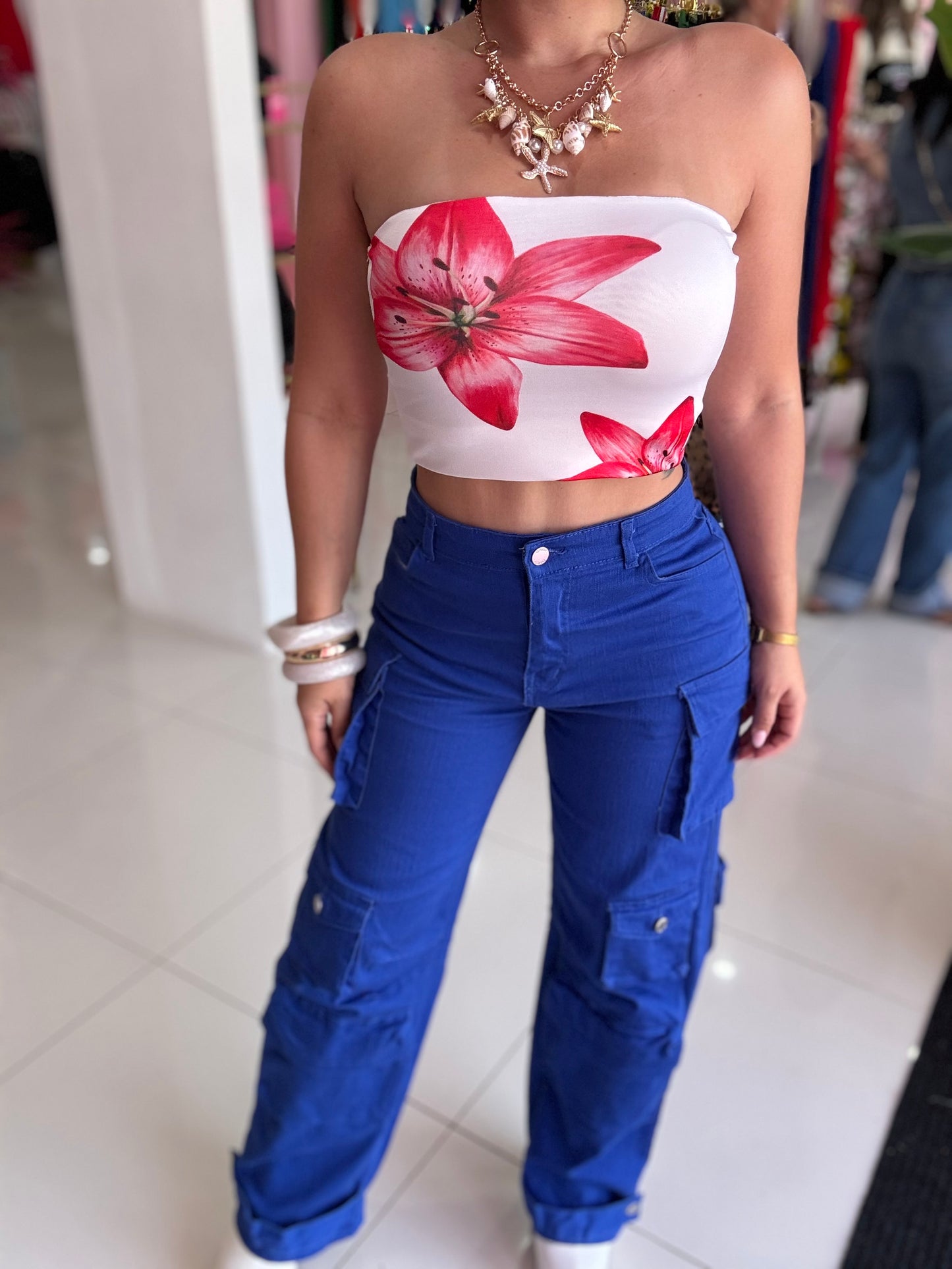 Hibiscus Strapless top