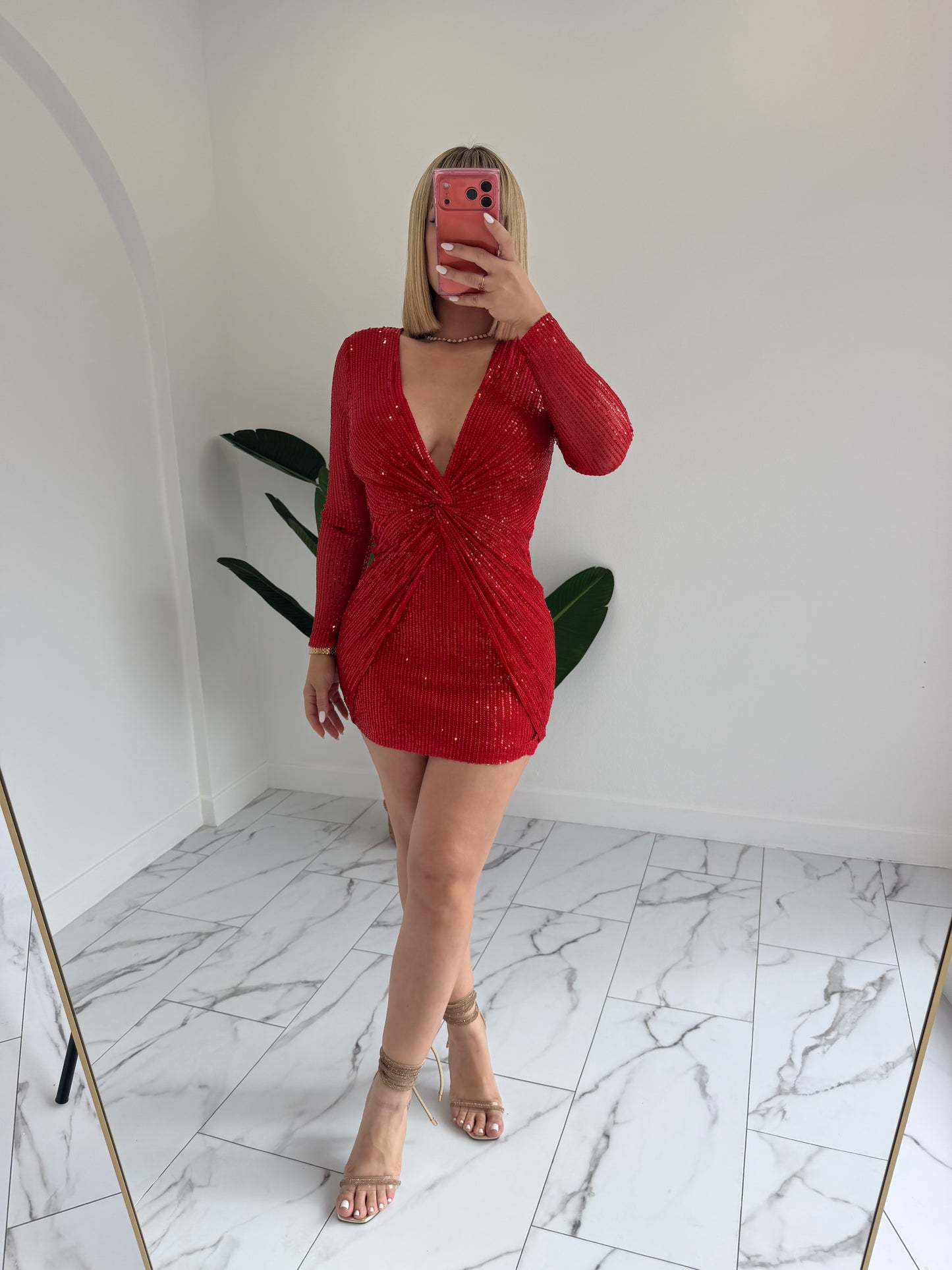 Sequins manga larga dress