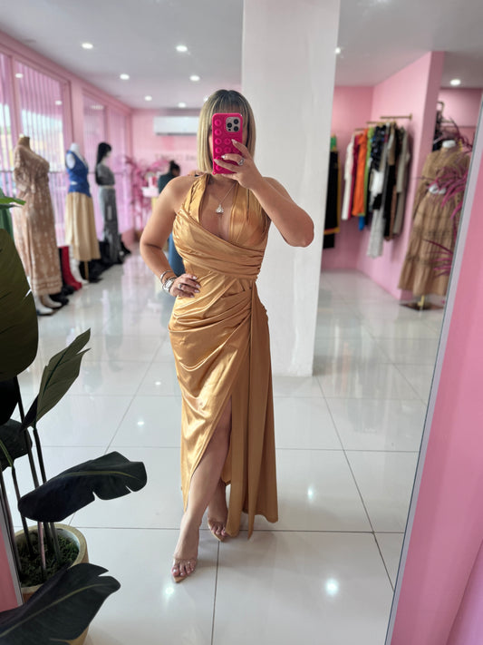 Satin Gold Long Dress
