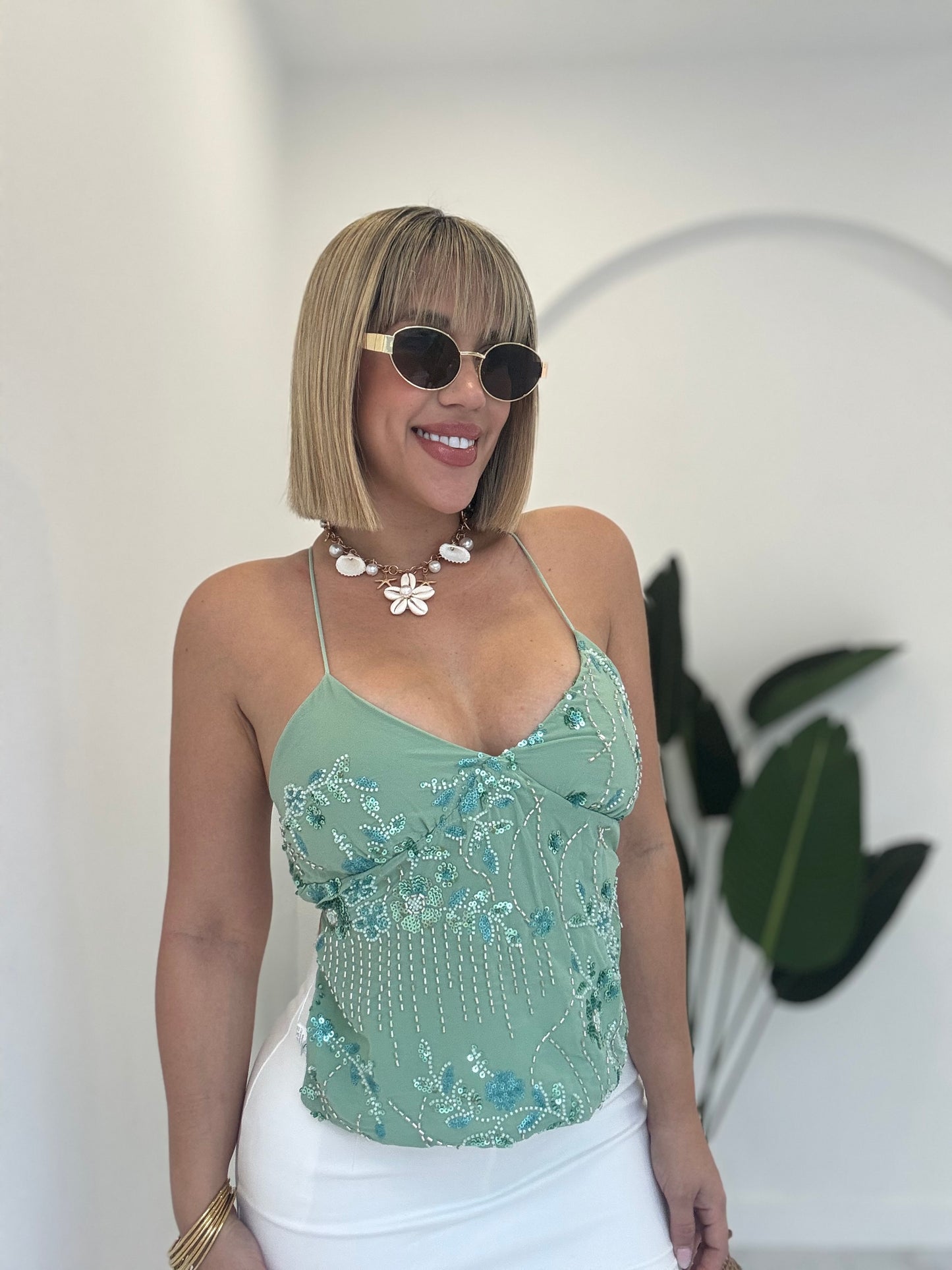 Fancy open back top