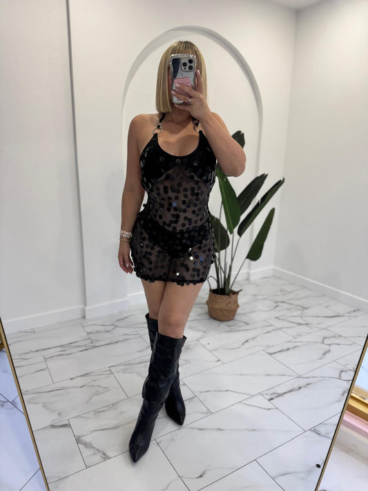 Mini Black Sequins Dress