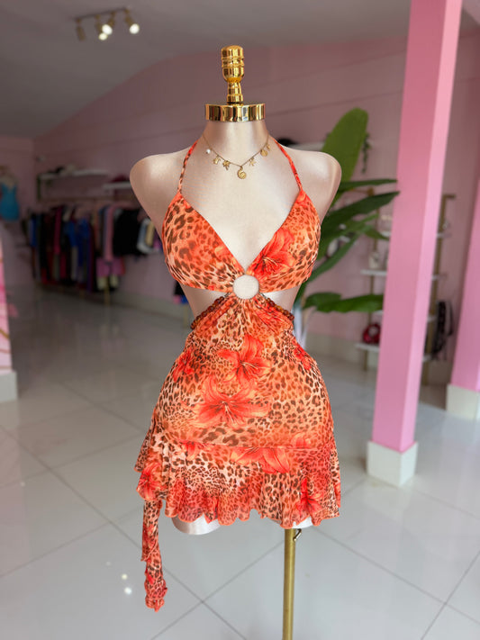 Orange floral dress
