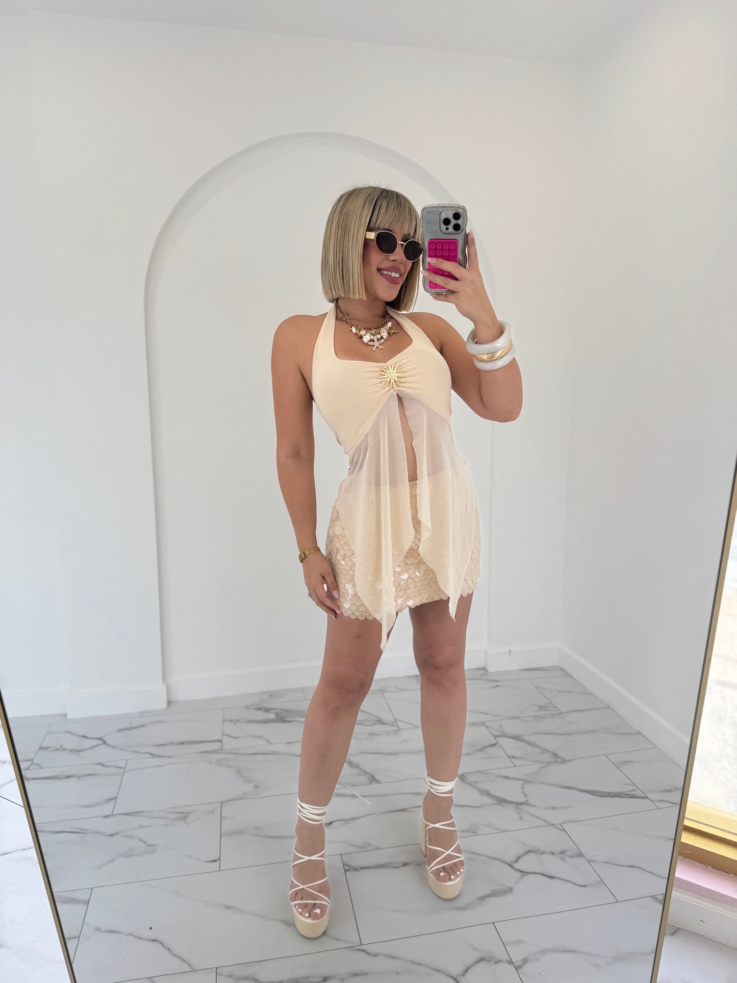 Nude sequins skirt