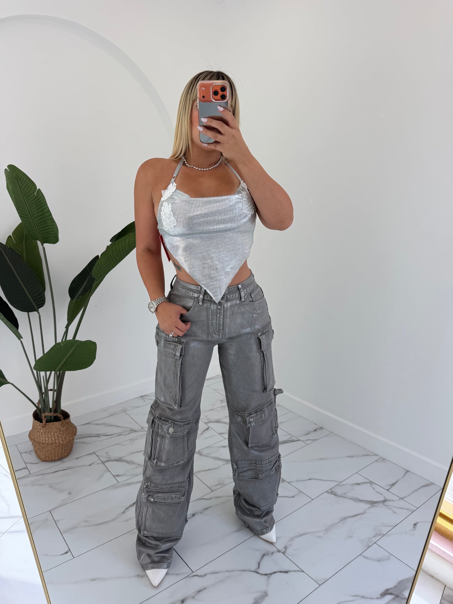 Silver halter top