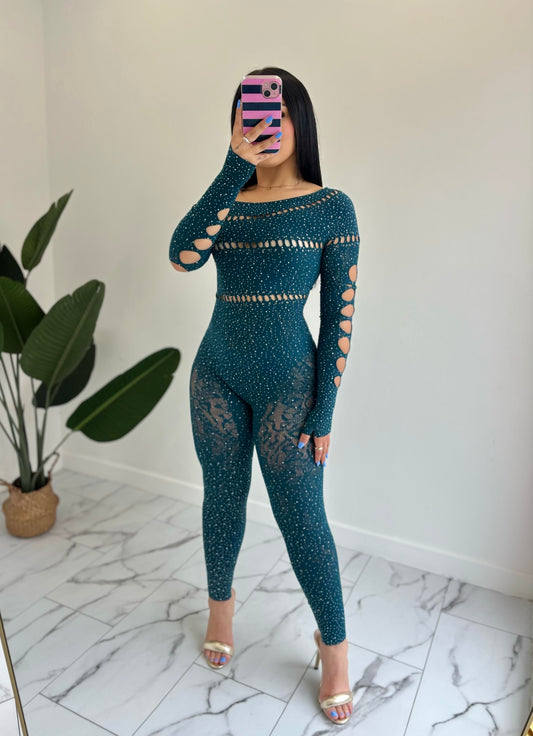 OS Rhinestone Jumpsuit